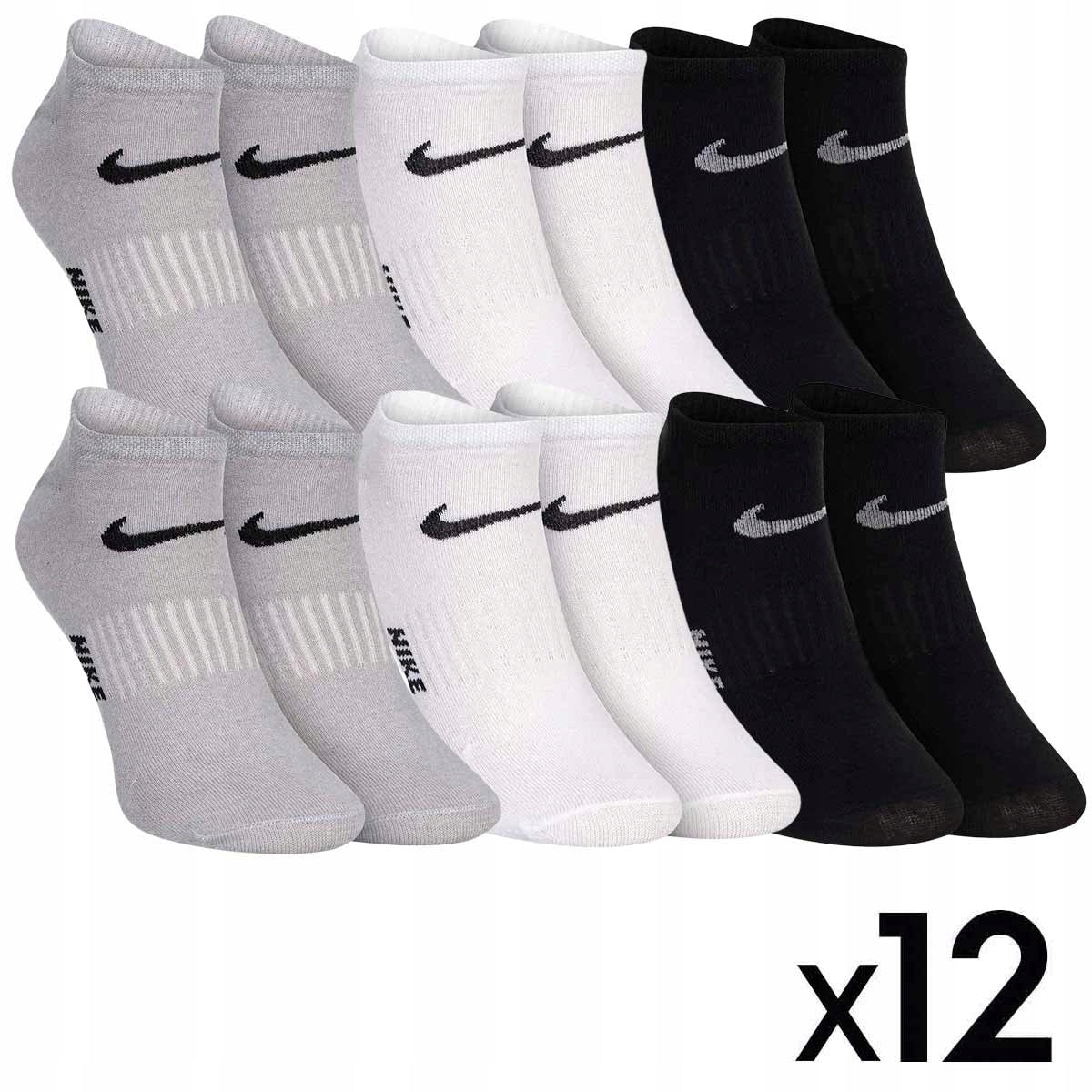 Skarpetki NIKE stopki 12 par białe/czarne/szare