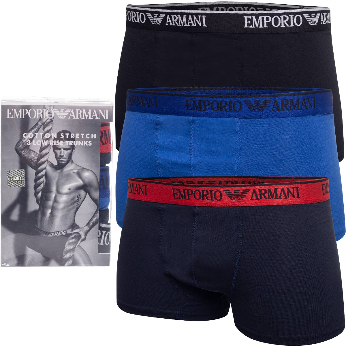 Bokserki męskie EMPORIO ARMANI majtki 3 PARY BAWEŁNA czarne/granatowe/niebieskie