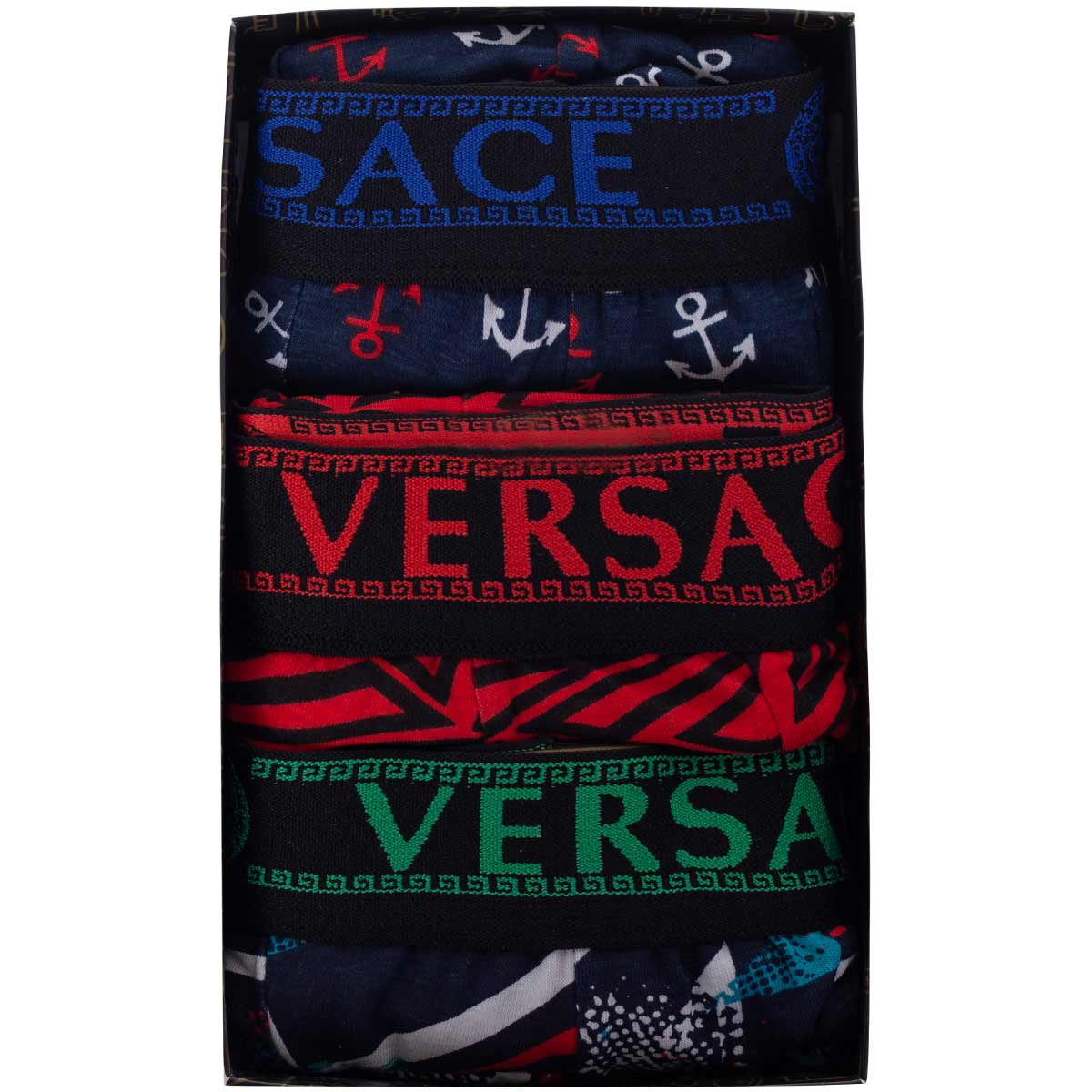 GIFTBOX Bokserki męskie VERSACE majtki PREZENT 3 PARY BAWEŁNA czerwone, granatowe