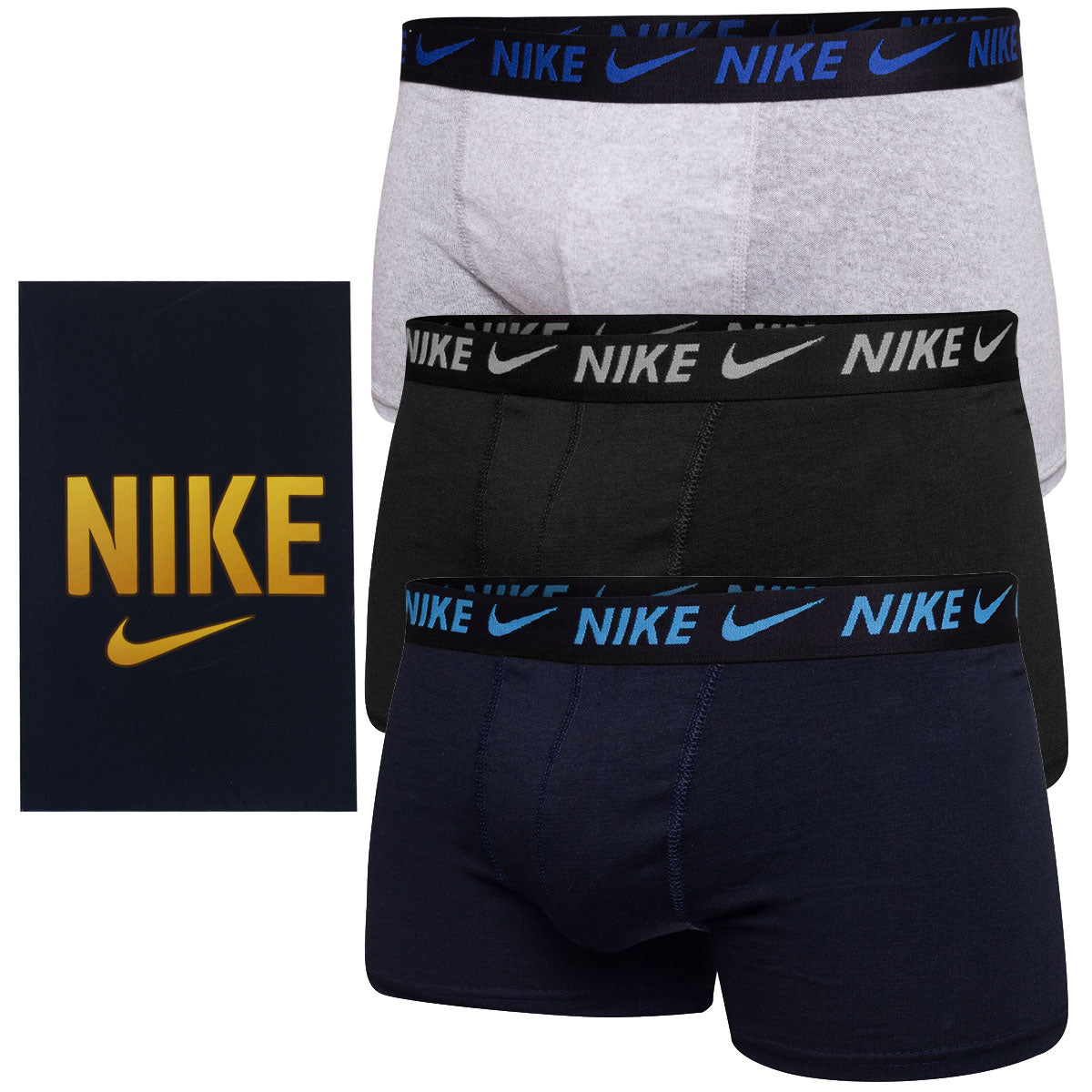 GIFTBOX Bokserki męskie NIKE majtki PREZENT 3 PARY BAWEŁNA szare, czarne, granatowe