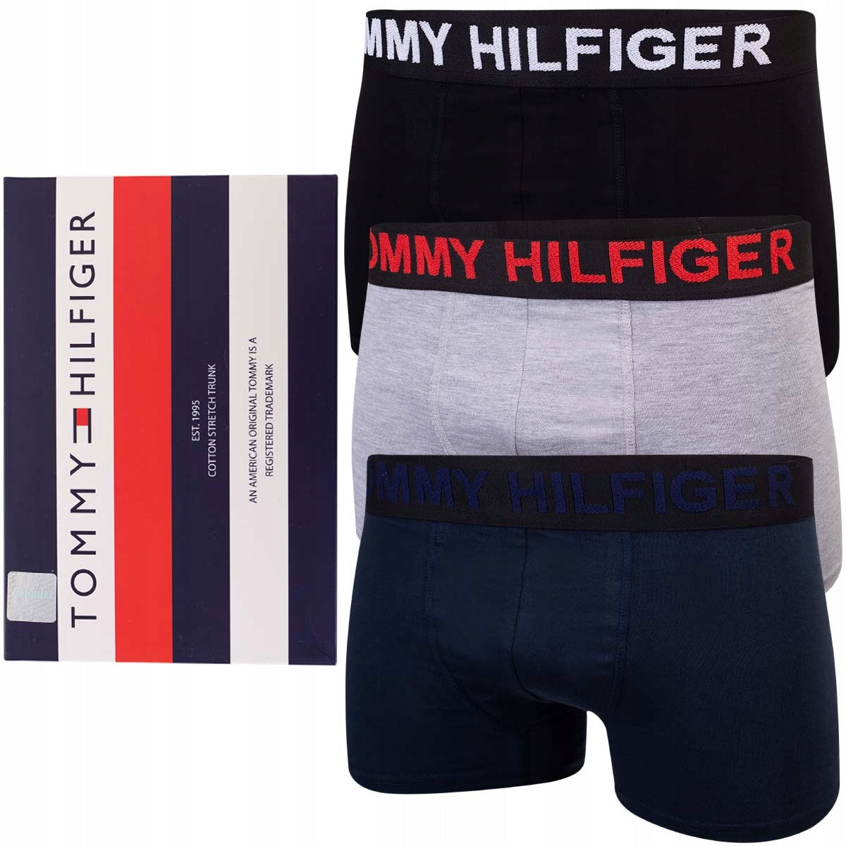 GIFTBOX Bokserki męskie TOMMY HILFIGER 3 pary granatowe/czarne/szare