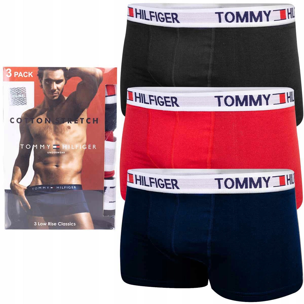 Bokserki męskie TOMMY HILFIGER majtki 3 pary czarne/czerwone/granatowe