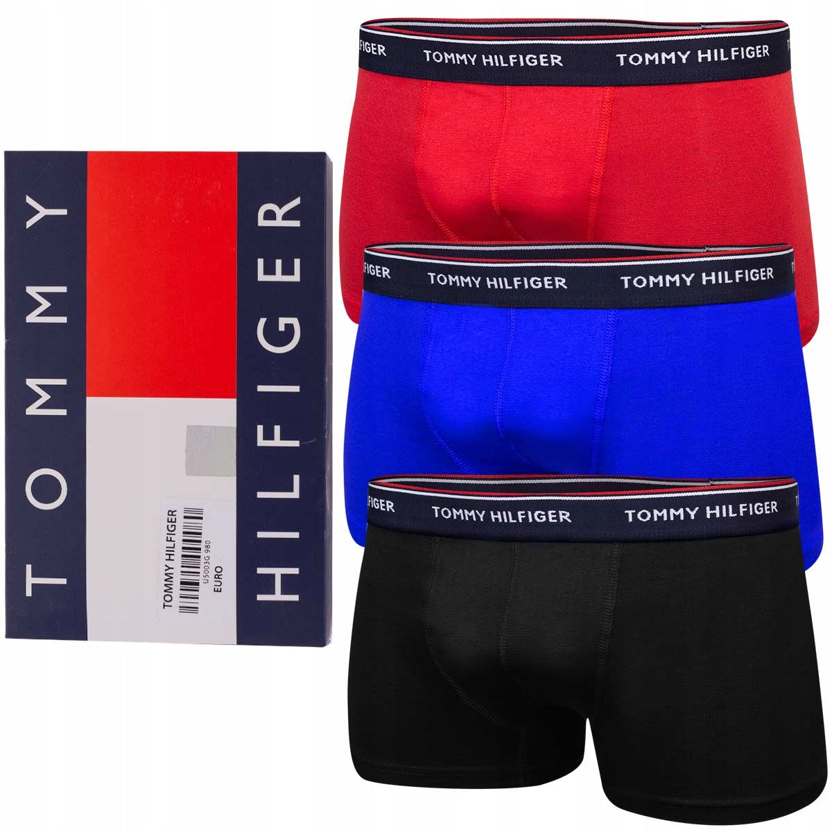GIFTBOX Bokserki męskie TOMMY HILFIGER 3 pary czarne/czerwone/niebieskie