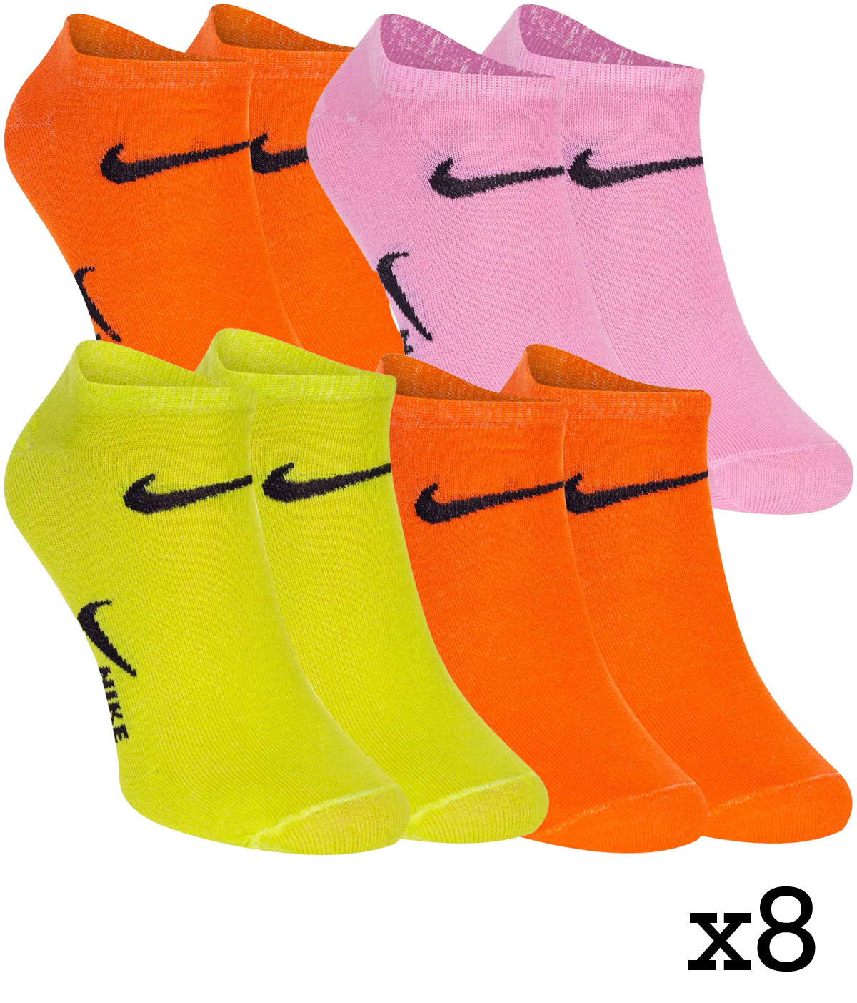 Skarpetki NIKE stopki 100% bawełna 8 PAR pomarańczowe/różowe/zielone 36-41