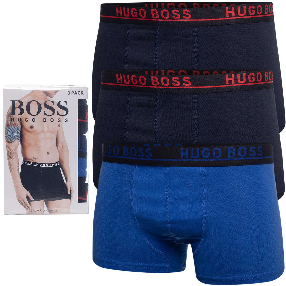 Bokserki męskie HUGO BOSS majtki 3 PARY BAWEŁNA granatowe/niebieskie