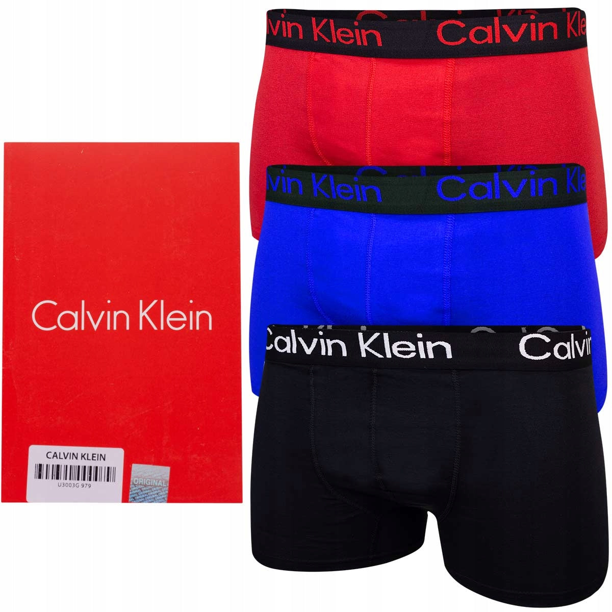 GIFTBOX Bokserki męskie CALVIN KLEIN 3 pary czarne/czerwone/niebieskie