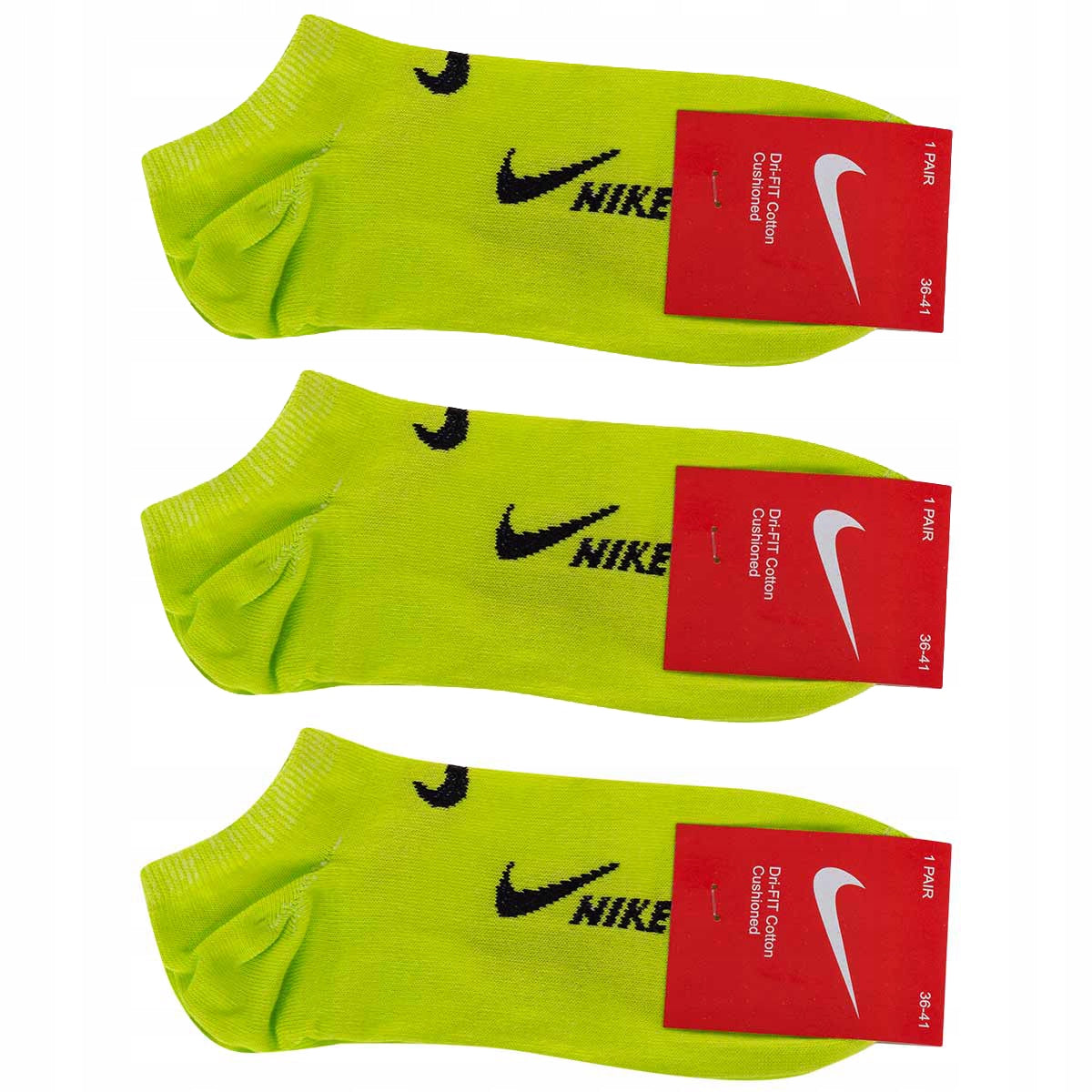 Skarpetki NIKE stopki 100% bawełna 12 PAR limonkowa zieleń