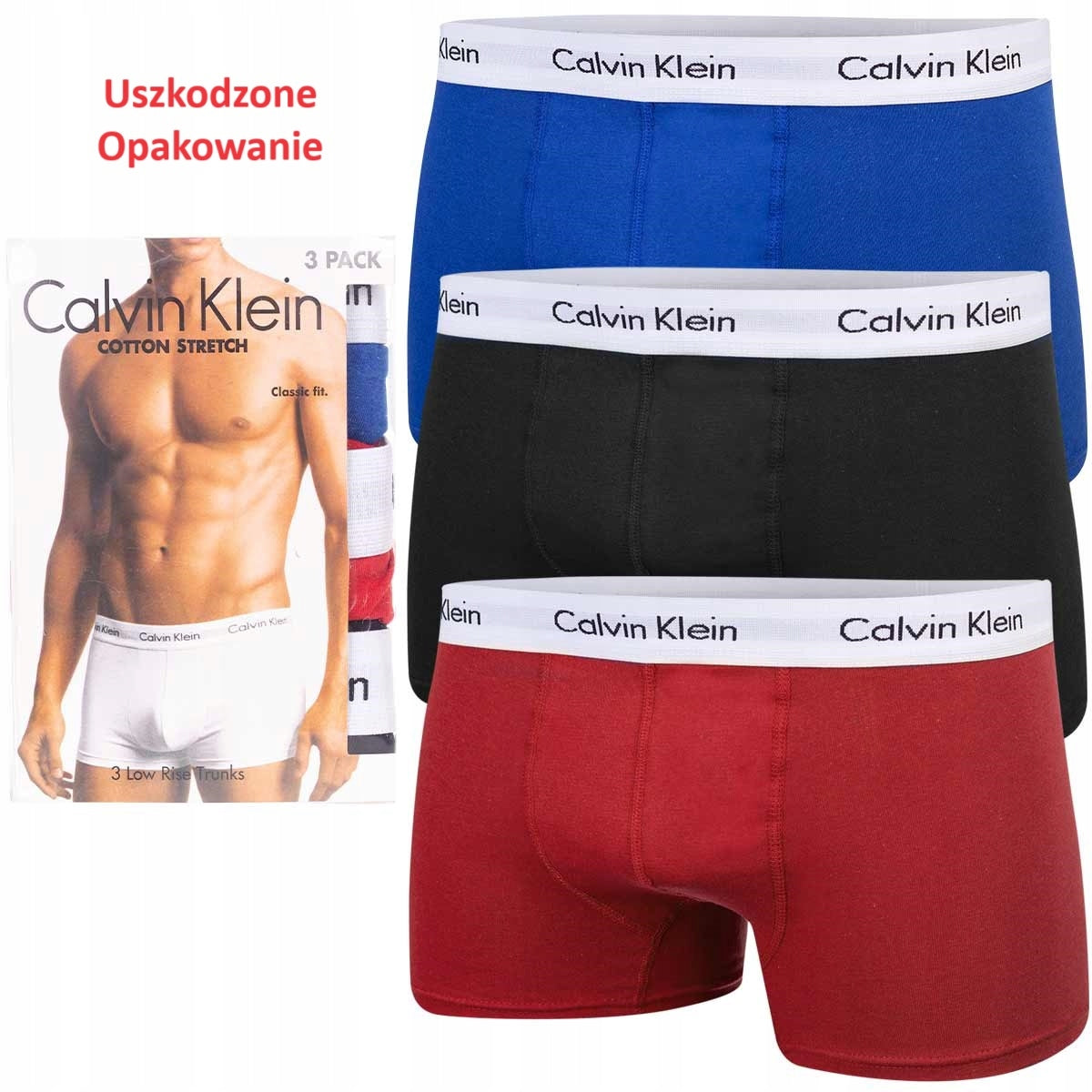 Bokserki męskie CALVIN KLEIN majtki 3 pary czarne/niebieskie/czerwone