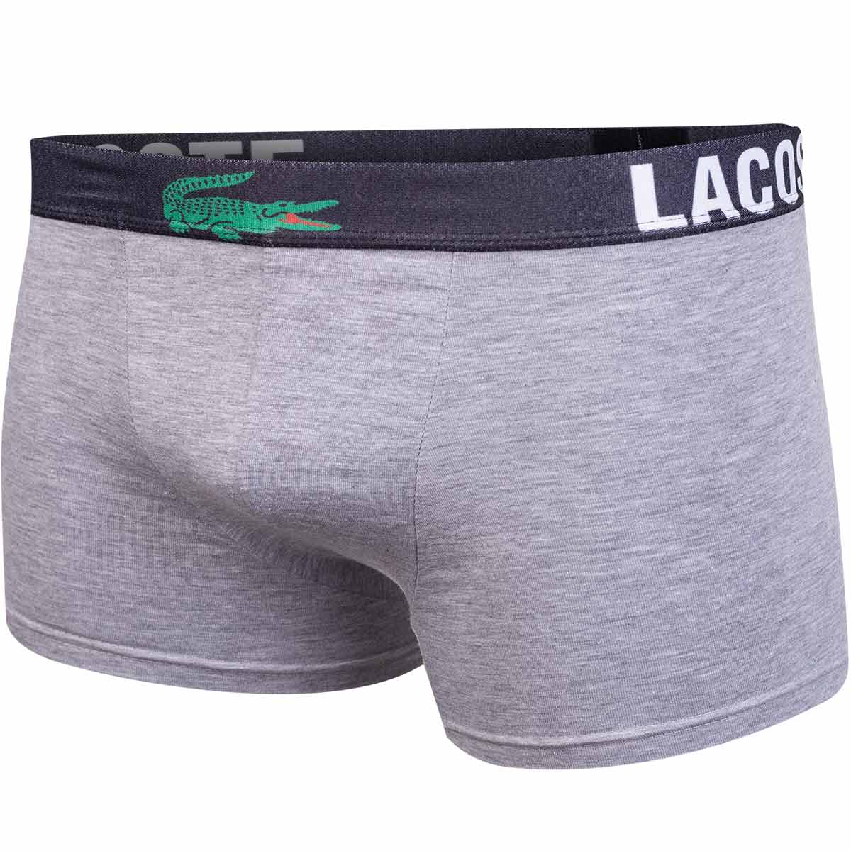 GIFTBOX Bokserki męskie LACOSTE majtki PREZENT 3 PARY BAWEŁNA czarne, granatowe, szare