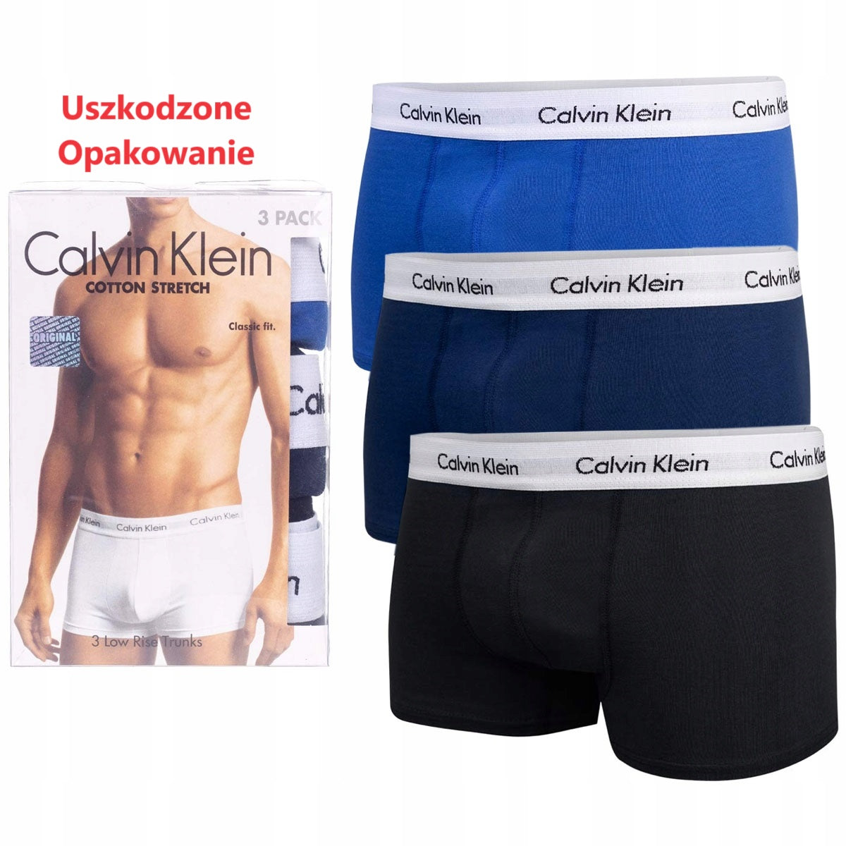 Bokserki męskie CALVIN KLEIN majtki 3 pary czarne/granatowe/niebieskie