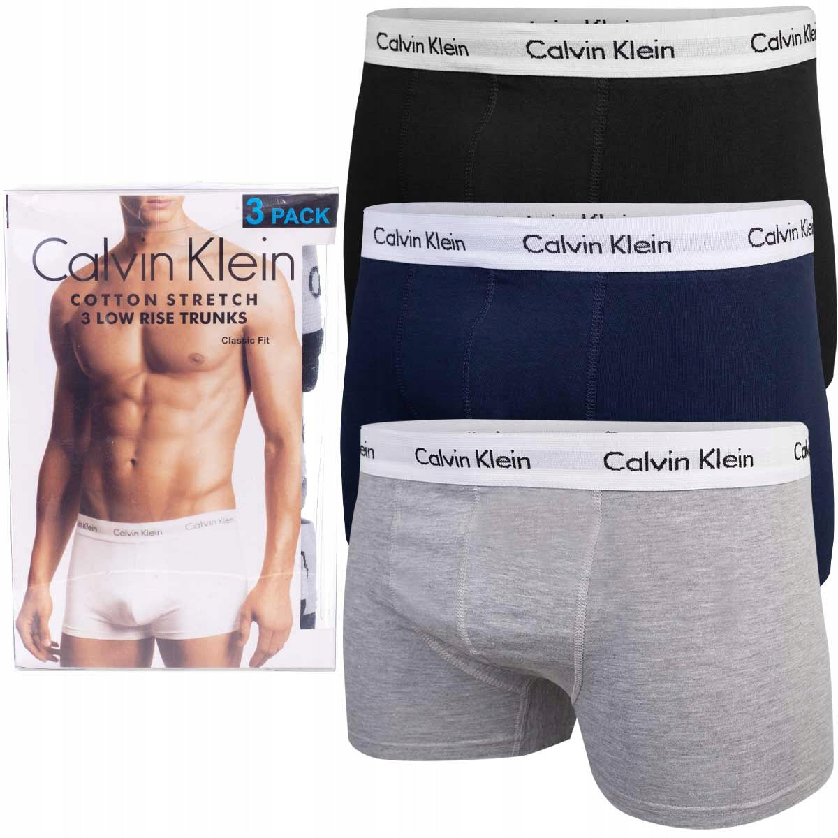 Bokserki męskie CALVIN KLEIN majtki 3 pary BAWEŁNA czarne/granatowe/szare
