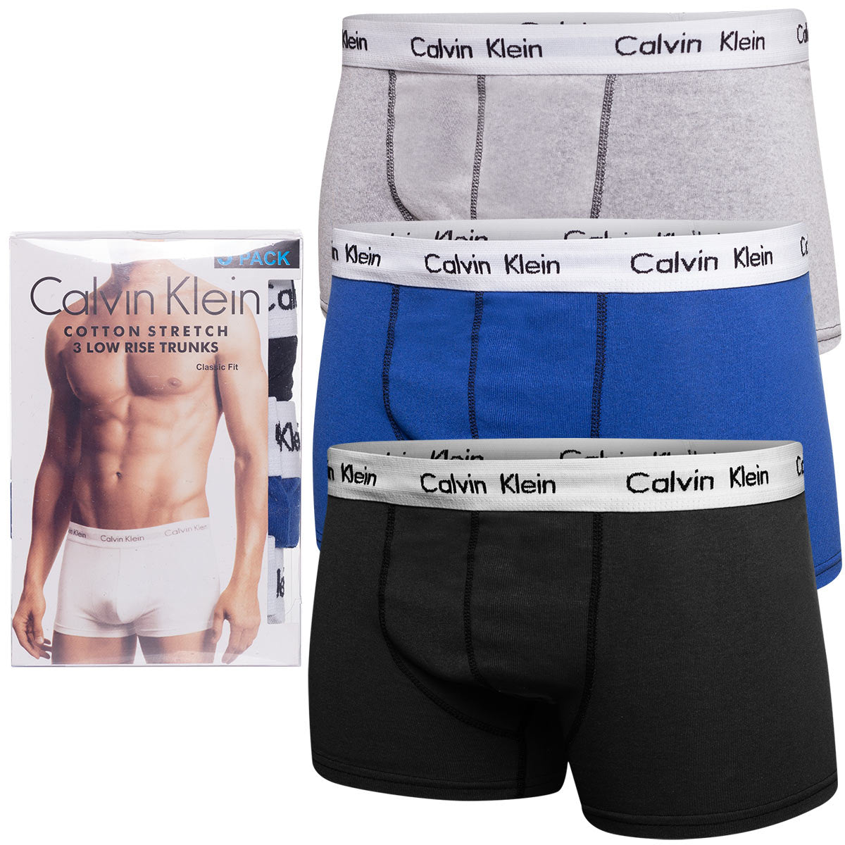 Bokserki męskie CALVIN KLEIN majtki 3 pary czarne/szare/niebieskie