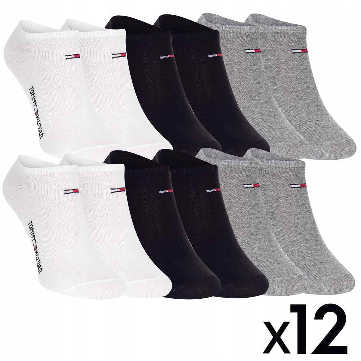 Skarpetki TOMMY HILFIGER stopki 12 par BAWEŁNA czarne/szare/białe