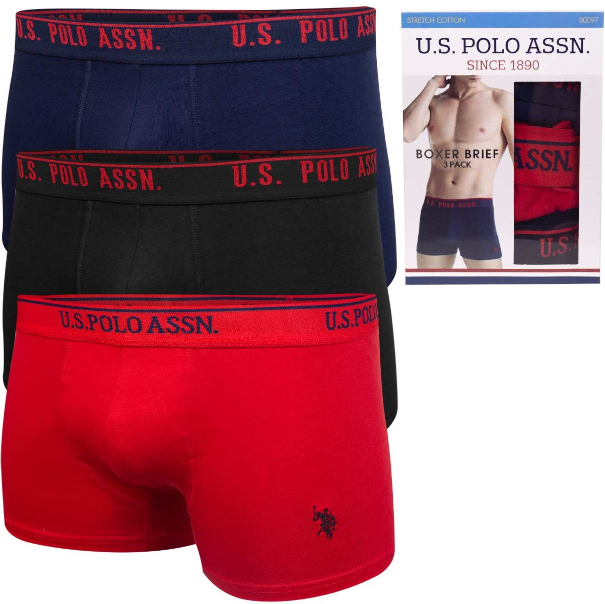 Bokserki męskie U.S. POLO ASSN majtki 3 PARY BAWEŁNA czarne, granatowe, czerwone