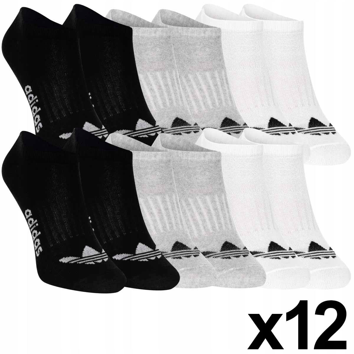 Skarpetki ADIDAS stopki 12 PAR 100% BAWEŁNA białe/szare/czarne