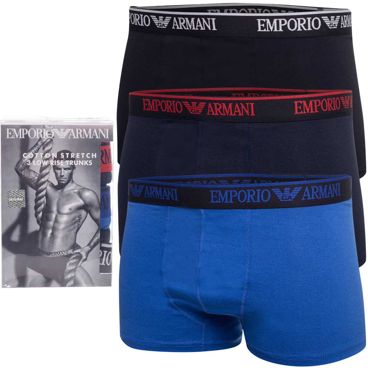 Bokserki męskie EMPORIO ARMANI majtki 3 PARY BAWEŁNA czarne/granatowe/niebieskie