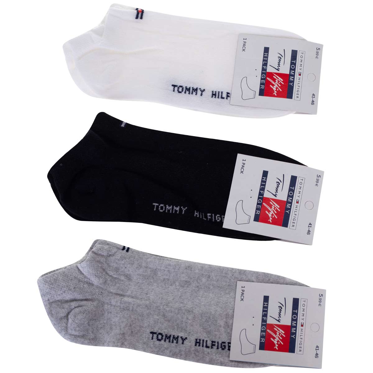 Skarpetki TOMMY HILFIGER stopki 12 par BAWEŁNA białe/szare/czarne