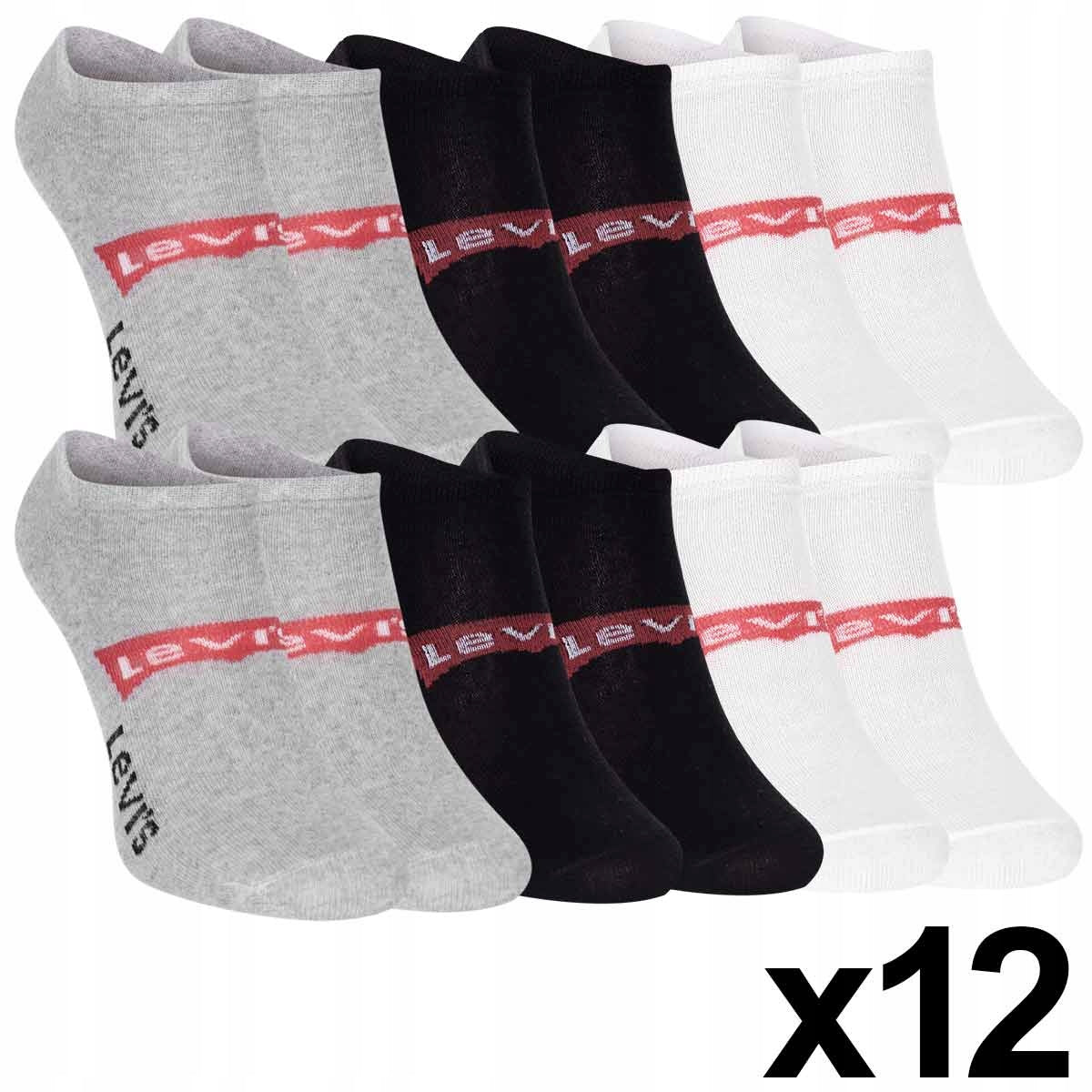 Skarpetki LEVI'S stopki 12 par BAWEŁNA białe/szare/czarne