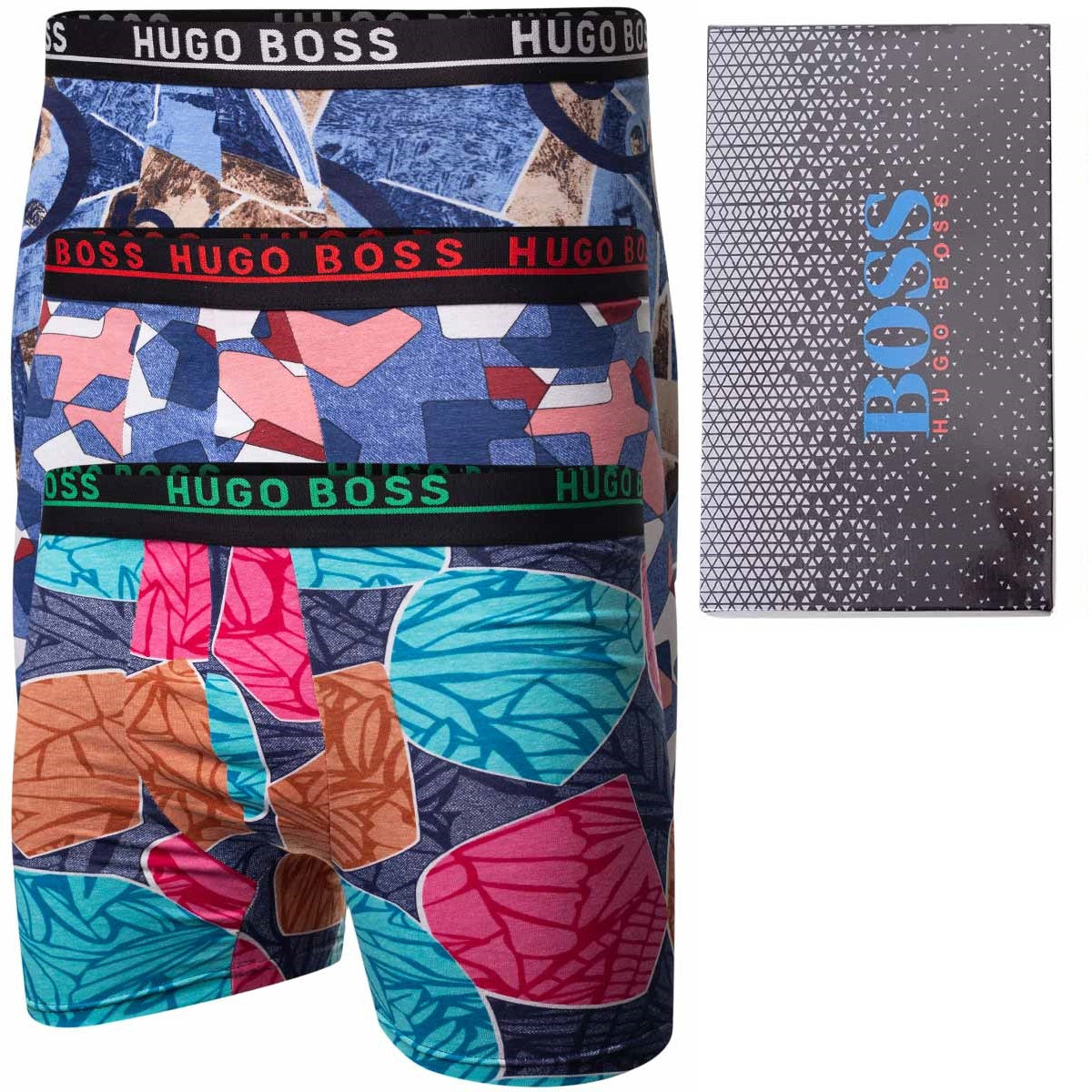 GIFTBOX Bokserki męskie HUGO BOSS majtki PREZENT 3 PARY BAWEŁNA jeansowe