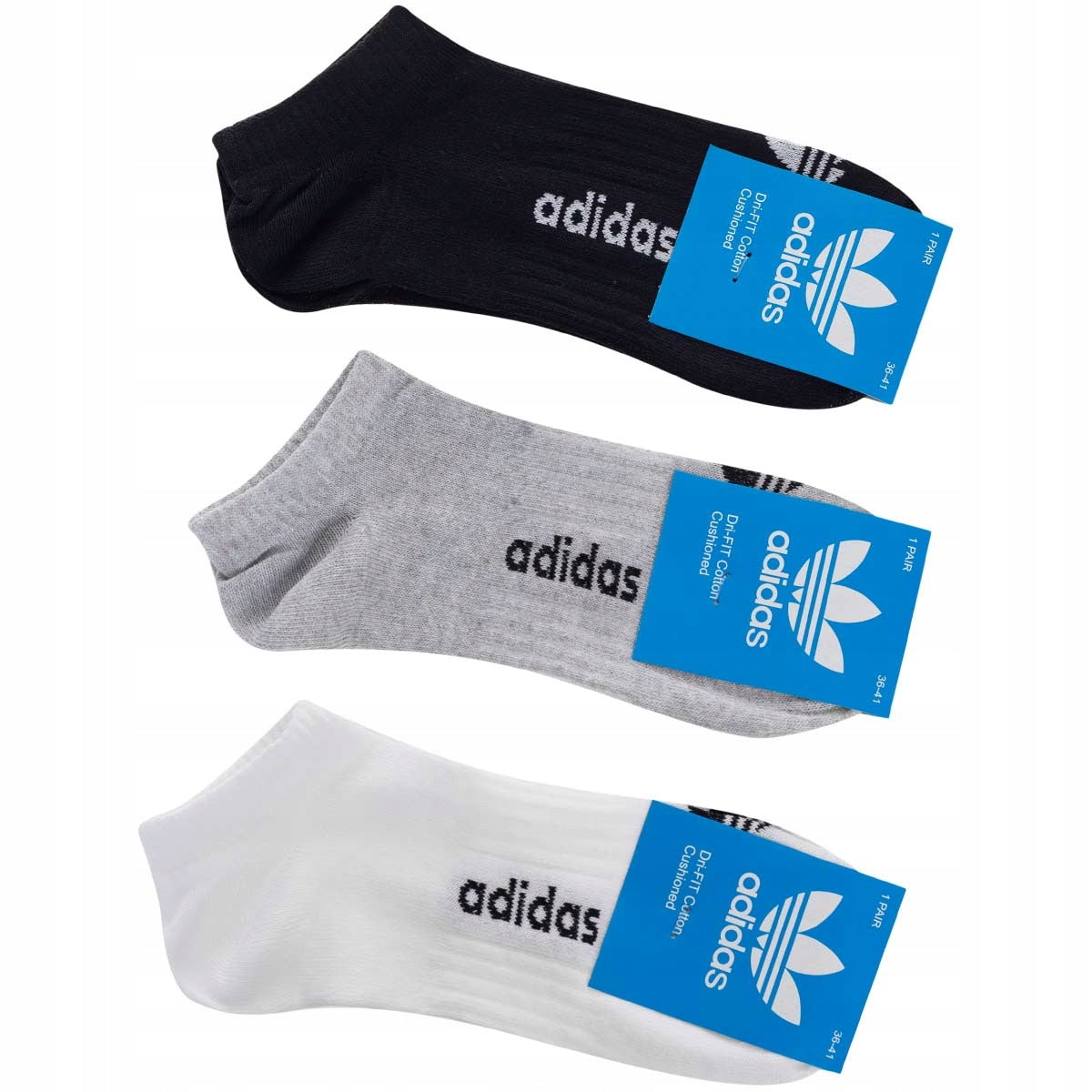 Skarpetki ADIDAS stopki 12 PAR 100% BAWEŁNA białe/szare/czarne