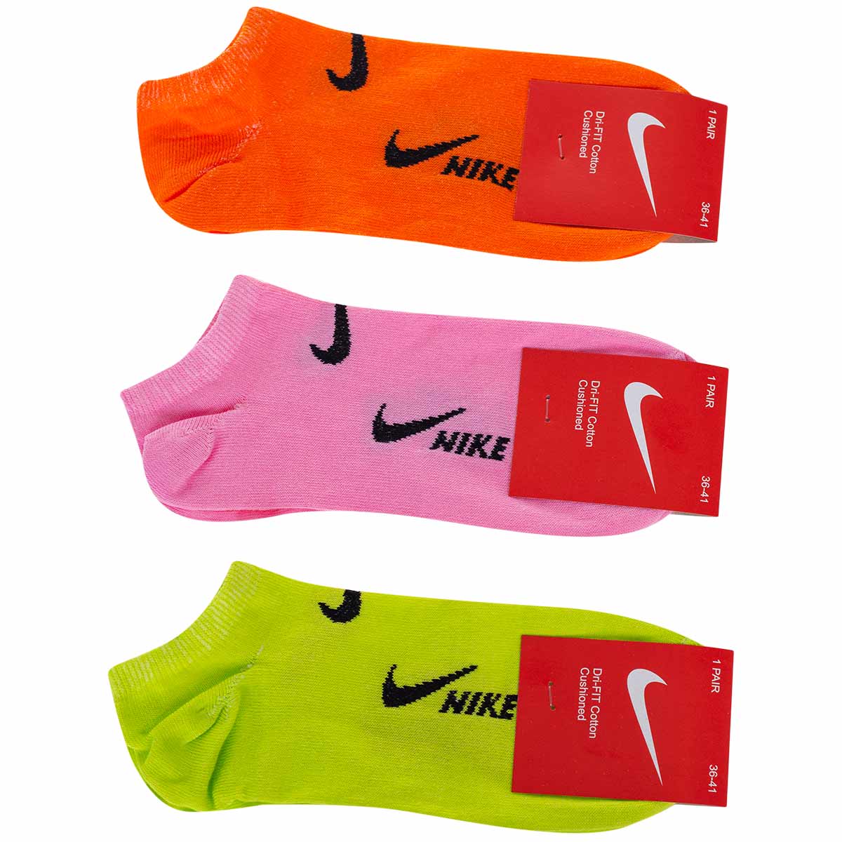 Skarpetki NIKE stopki 100% bawełna 8 PAR pomarańczowe/różowe/zielone 36-41