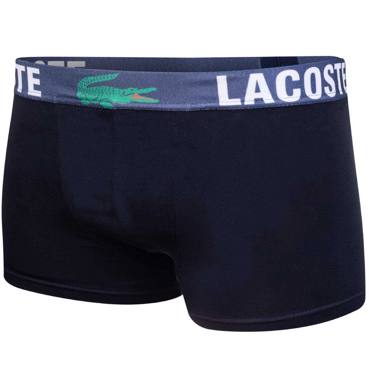 GIFTBOX Bokserki męskie LACOSTE majtki PREZENT 3 PARY BAWEŁNA czarne, granatowe, szare