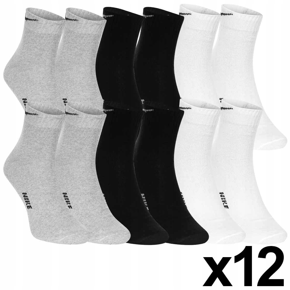 Skarpetki NIKE skarpety 100% bawełna 12 PAR białe/czarne/szare