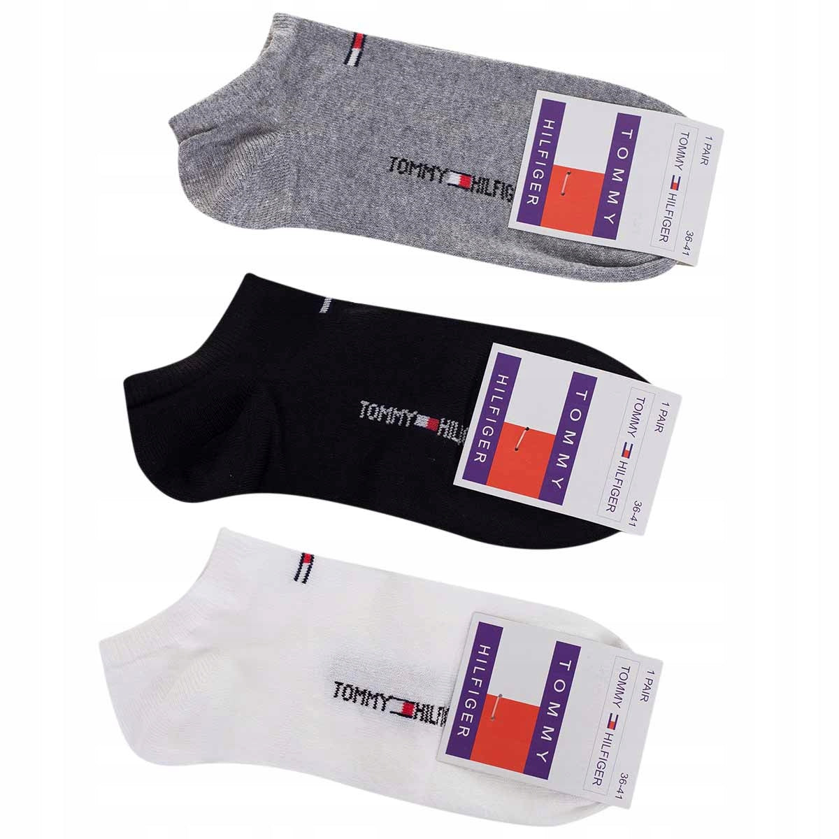 Skarpetki TOMMY HILFIGER stopki 12 par BAWEŁNA czarne/szare/białe
