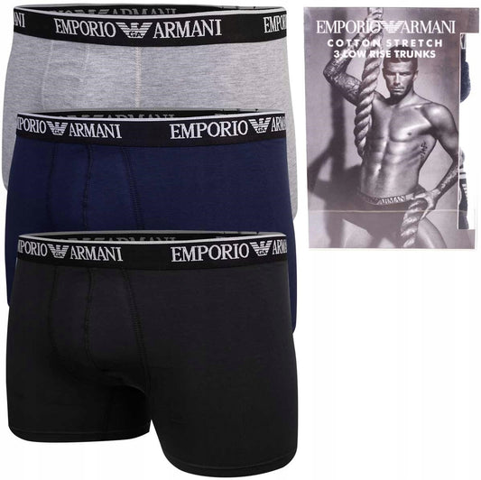 Męskie bokserki bawełniane EMPORIO ARMANI 3P czarne, szare, granatowe