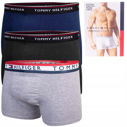 Męskie bokserki majtki TOMMY HILFIGER 3P granatowe, szare, czarne