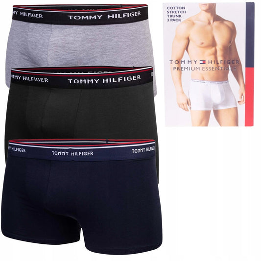 Męskie bokserki majtki TOMMY HILFIGER 3P czarne, szare, granatowe
