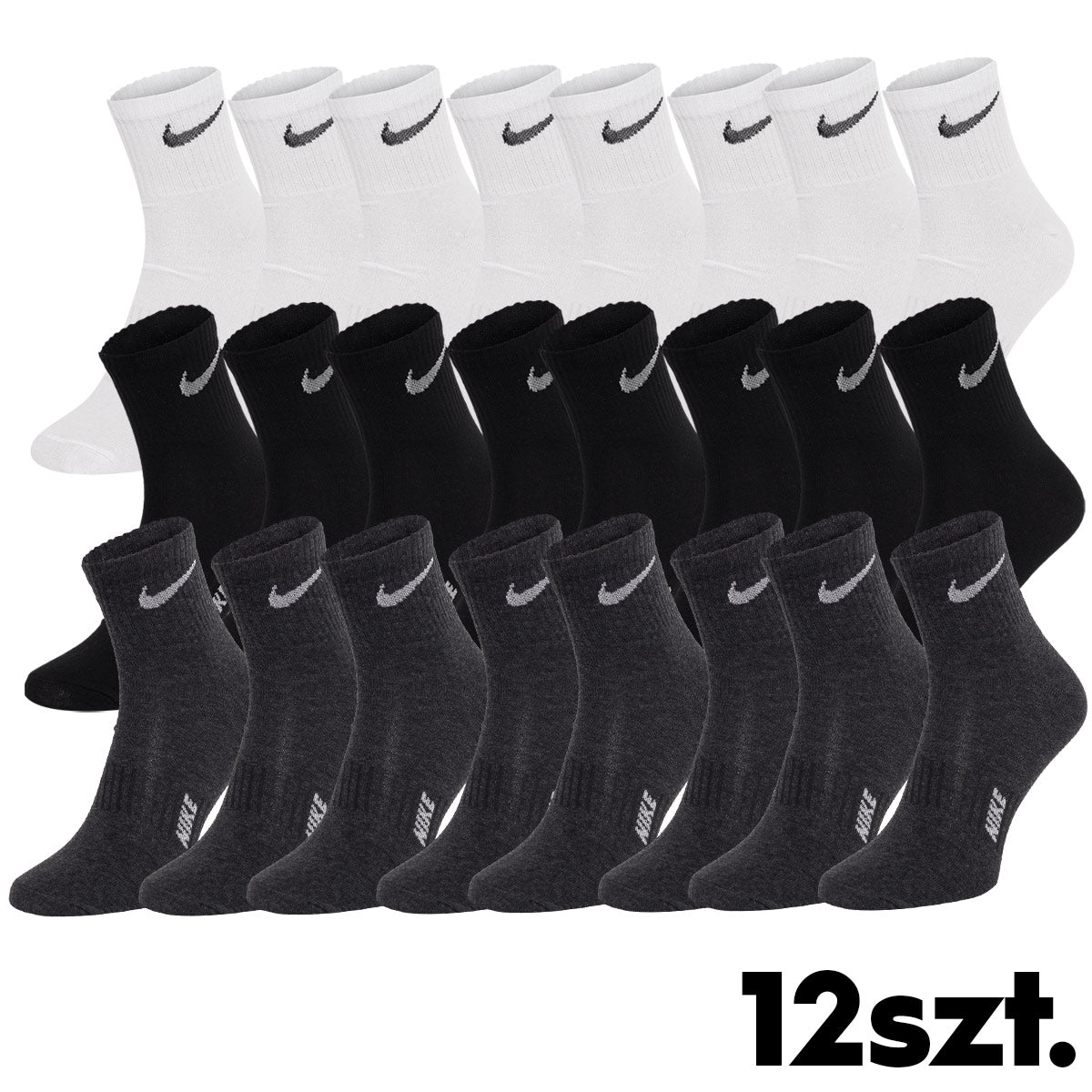 Skarpetki NIKE skarpety 100% bawełna 12 PAR czarne/grafitowe/białe