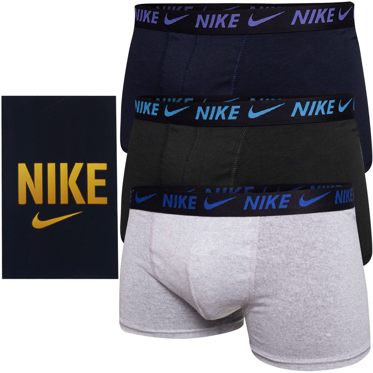 GIFTBOX Bokserki męskie NIKE majtki PREZENT 3 PARY BAWEŁNA czarne, granatowe, szare
