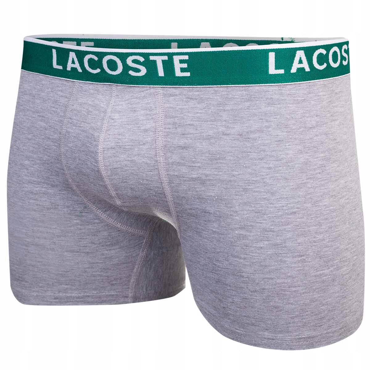 Męskie bokserki bawełniane majtki LACOSTE 3P czarne, szare, granatowe