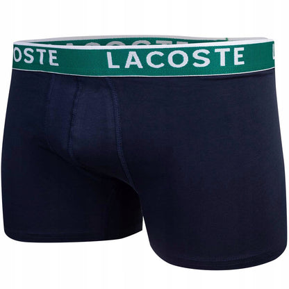 Męskie bokserki bawełniane majtki LACOSTE 3P czarne, granatowe, szare