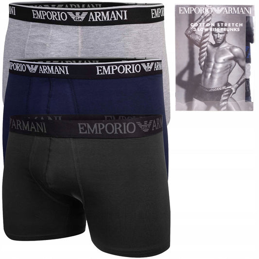 Męskie bokserki majtki EMPORIO ARMANI 3P czarne, granatowe, szare