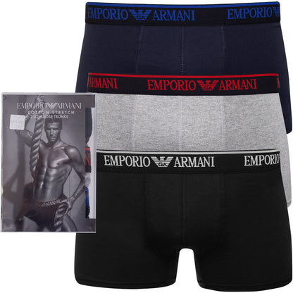 Bokserki męskie EMPORIO ARMANI majtki 3 PARY BAWEŁNA czarne/granatowe/szare