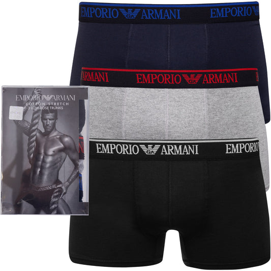 Bokserki męskie EMPORIO ARMANI majtki 3 PARY BAWEŁNA czarne/granatowe/szare