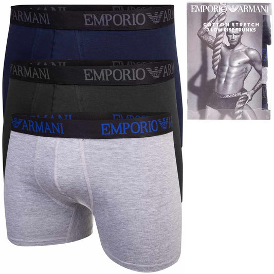 Męskie bokserki bawełniane EMPORIO ARMANI 3P granatowe, szare, czarne