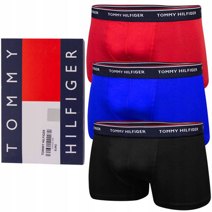 GIFTBOX Bokserki męskie TOMMY HILFIGER 3 pary czarne/czerwone/niebieskie