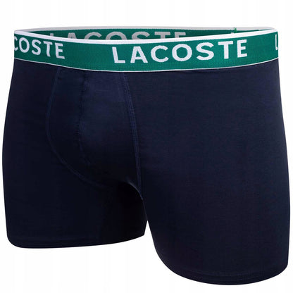 Męskie bokserki bawełniane majtki LACOSTE 3P czarne, szare, granatowe