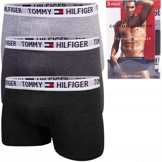 Męskie bokserki majtki TOMMY HILFIGER 3P czarne, grafitowe, szare