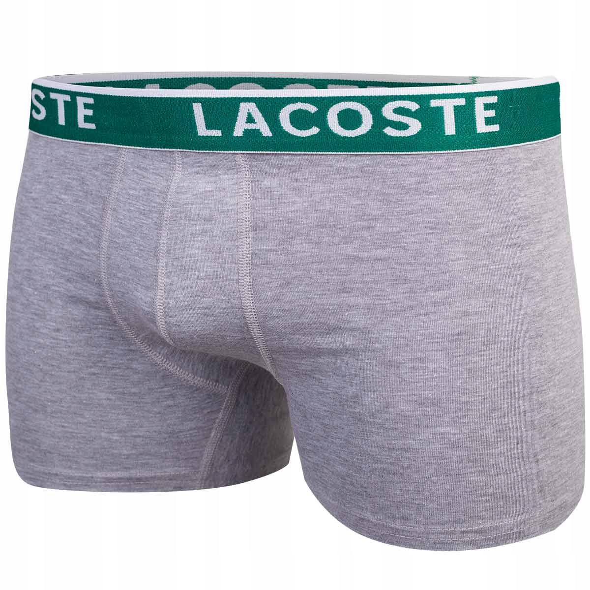Męskie bokserki bawełniane majtki LACOSTE 3P czarne, granatowe, szare
