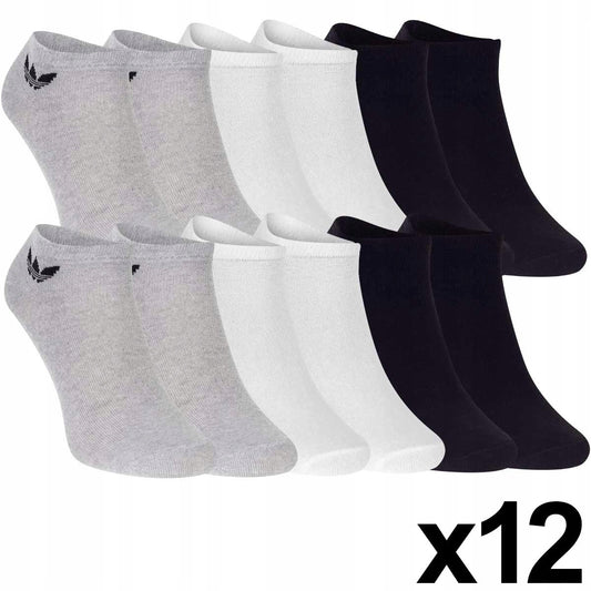 Skarpetki ADIDAS stopki 12 par BAWEŁNA czarne/szare/białe one size