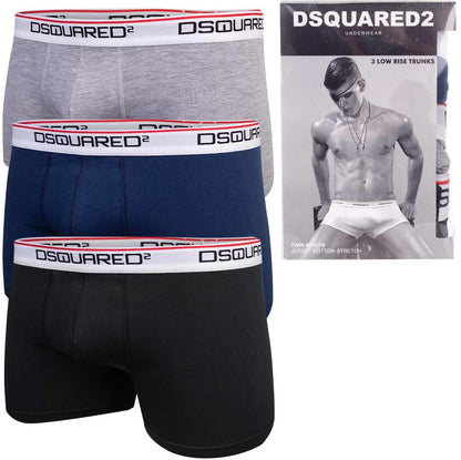 Męskie bokserki bawełniane majtki DSQUARED2 3P czarne, granatowe, szare