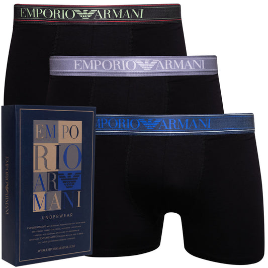 GIFTBOX Bokserki męskie EMPORIO ARMANI majtki PREZENT 3 PARY BAWEŁNA czarne