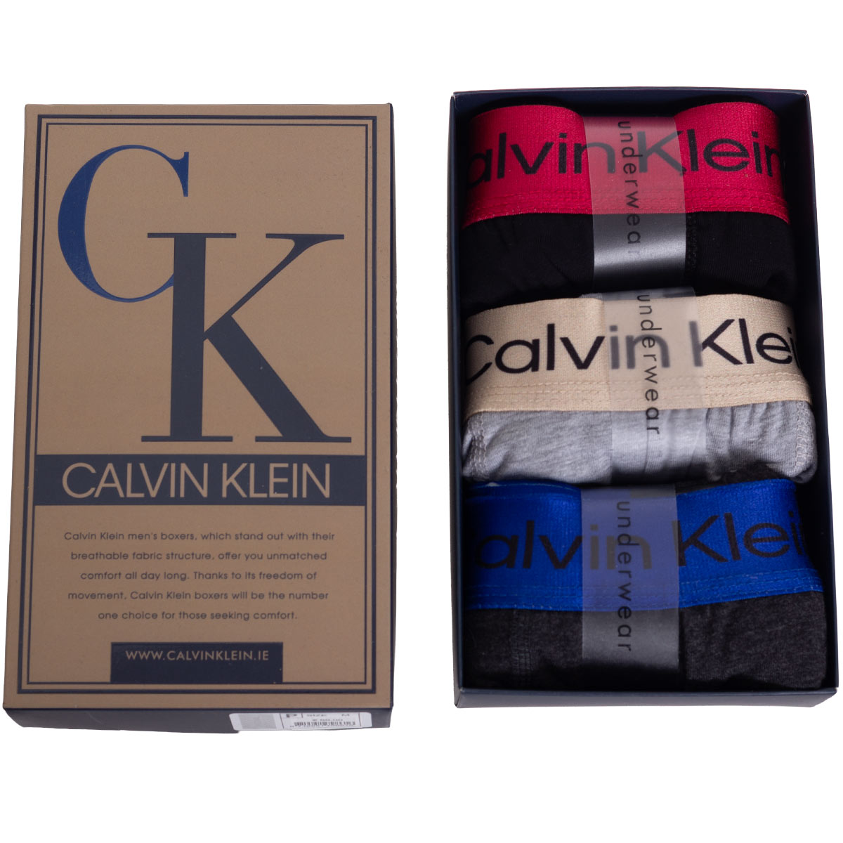 GIFTBOX Bokserki męskie CALVIN KLEIN majtki PREZENT 3 PARY BAWEŁNA czarne/szare/grafitowe
