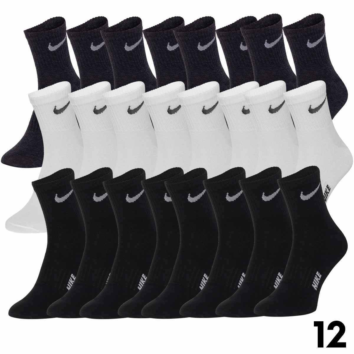 Skarpetki NIKE skarpety 100% bawełna 12 PAR białe/czarne/grafitowe