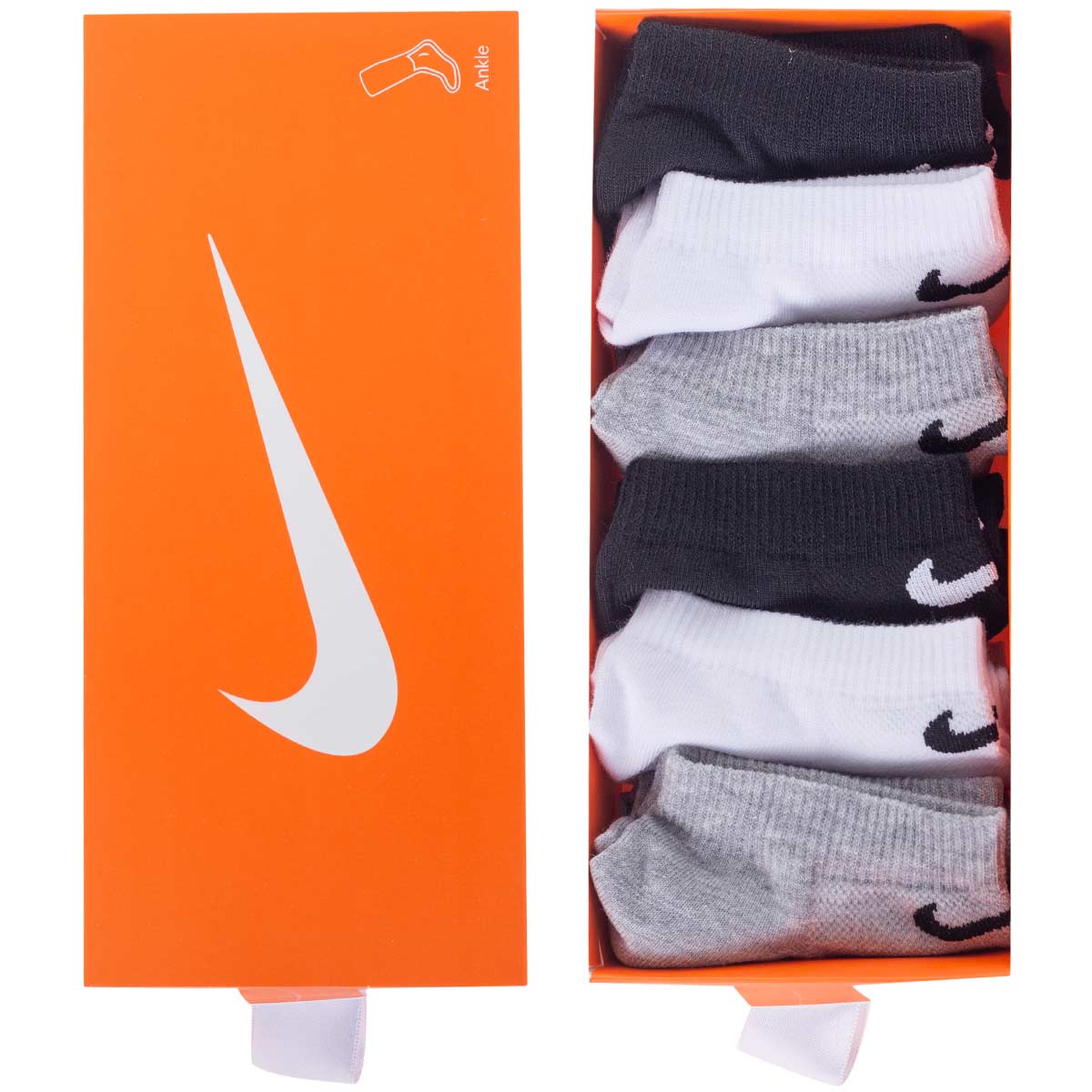 Męskie skarpetki GIFTBOX PREZENT stopki NIKE 6P czarne,białe,szare one size