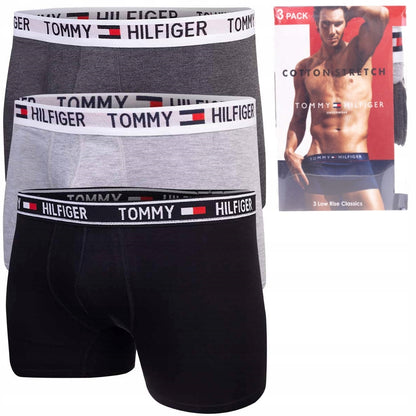 Męskie bokserki majtki TOMMY HILFIGER 3P czarne, grafitowe, szare
